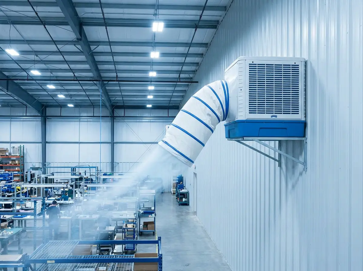 Climatizador lateral industrial em parede de galpão